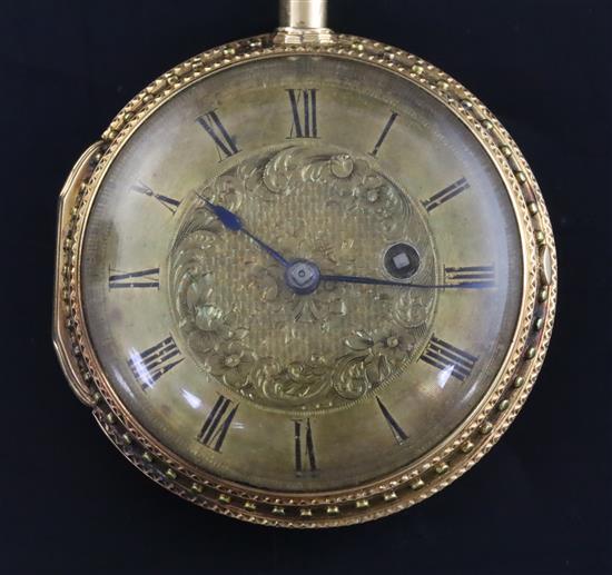 A George III two-colour gold open face keywind pocket watch by J. P. King, Kingsland,